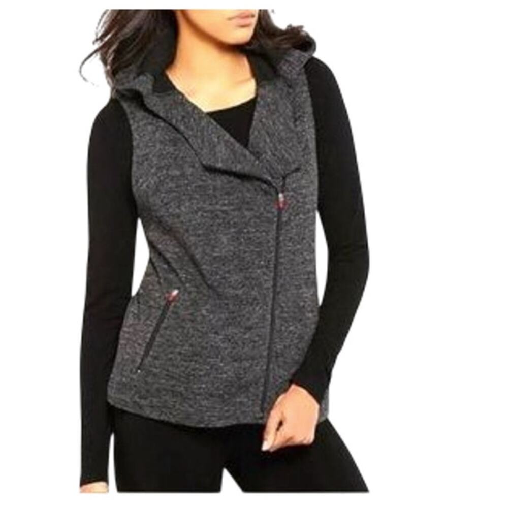 EILEEN FISHER Asym Full Zip Hooded Vest Sz L Gray Italian Fabric Stylish Cottage